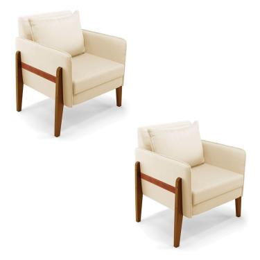 Imagem de Kit 02 Poltronas Lana Corino Base De Madeira Bege