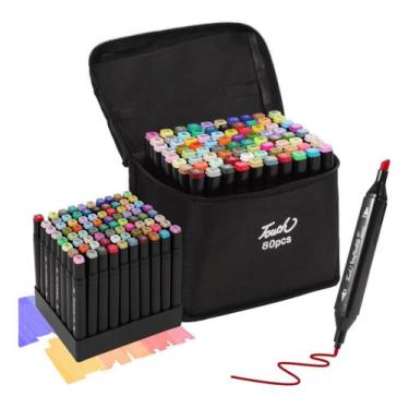 Imagem de Maleta De Canetinhas Coloridas 80 Cores Duas Pontas Hidrográfica Touch