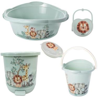 Imagem de Kit banho do bebê 5 peças bacia decorada ludica plasutil + balde + lix