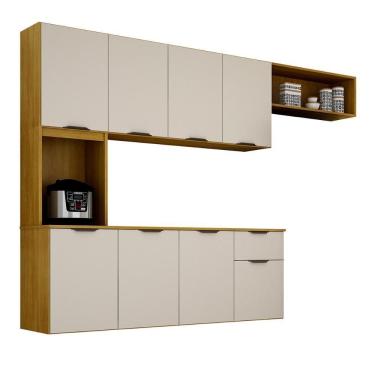 Imagem de Armario De Cozinha Nara Compacta 8 Portas Com 1 Gaveta 193cm Cinamomo/off White