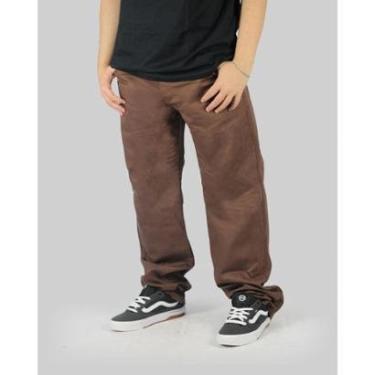 Imagem de Calça DR7 Street Sarja Reta Logo Letter - Marrom-Unissex