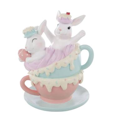 Imagem de Coelho De Pascoa Tea Party Familia na Xicara 23cm 1Unid