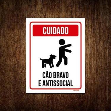 Imagem de Kit 10 Placas Cuidado Cão Bravo E Antissocial
