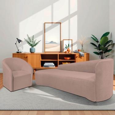 Imagem de Kit Sofá Curvo França 250cm L.e E Poltrona Luiza Max Conforto, Elegância E Design Moderno Linho Rosê