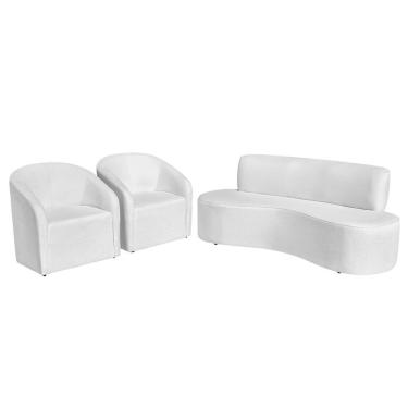 Imagem de Kit Sofá Curvo Amsterdã 180cm E 2 Poltronas Luiza Max Bouclé Branco