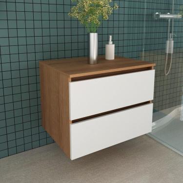 Imagem de Gabinete Banheiro 2 Gavetas 60Cm Cr10087 Amêndoa/Branco
