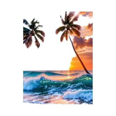 Imagem de Pintura Diamante 5D Paisagem Litorânea Ao Pôr Do Sol, Cobertura Total,