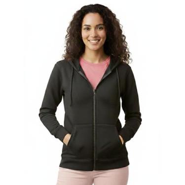 Imagem de Blusa De Frio Feminina Aberta De Ziper E Capuz Sem Estampa - L7, Preto