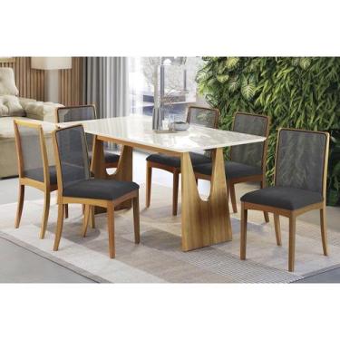 Imagem de Sala Jantar Mesa Mila Premium Madeira Maciça c/ Tampo Madeirado c/ Vid