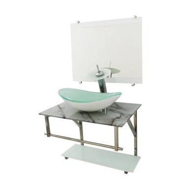 Imagem de Gabinete De Vidro 60Cm Iq Inox Cuba Oval - Mármore Branco