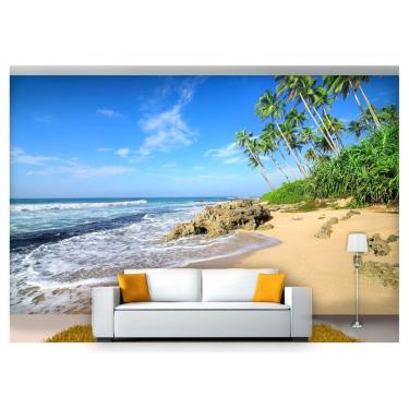 Imagem de Papel De Parede Praia Mar Coqueiros Céu 3D Npr185