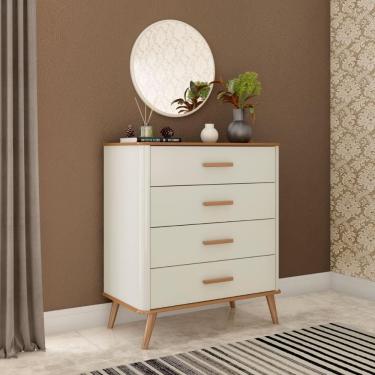 Imagem de Cômoda 3 Gavetas Para Quarto Madeira Com Off White Nature E Off White