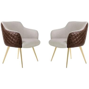 Imagem de Kit 02 Poltronas Jade Tressê Palito Gold Corano Rústico Marrom/linho Cru - Nexta Casa