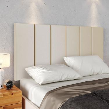 Imagem de Cabeceira Suspensa Estofada Decoração Quarto Cama Box Casal 1,40 Julia Areia Suede Lojas RPM