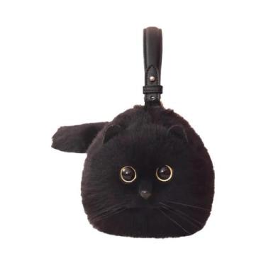 Imagem de Bolsa Tiracolo Feminina Pequena De Pelúcia Com Design De Gato, Feita À