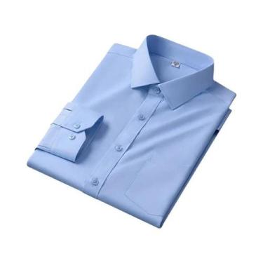 Imagem de Camisa Social Masculina De Manga Longa Antirrugas Listrada Com Bolso, 