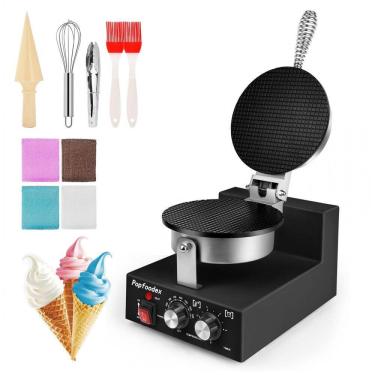 Imagem de Máquina para Casquinha de Sorvete Comercial POPFOODEX Preto Placa Antiaderente 20 cm 1200W 120V