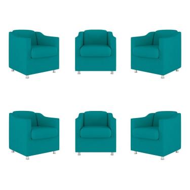 Imagem de Kit 6 Poltronas Sala de Espera Tilla Suede Turquesa Balaqui Decor