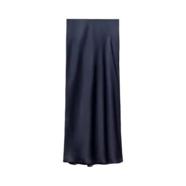 Imagem de Saia Feminina De Cetim De Seda De Cintura Alta Evasê Elegante E Modern