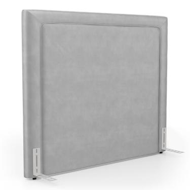 Imagem de Cabeceira Para Cama Box Alba Casal Padrão 140cm Veludo Cinza Claro Com Frame Desk Design