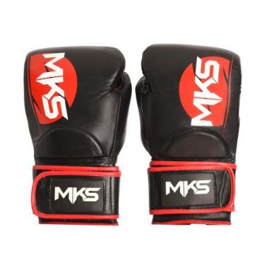 Imagem de Luva de Boxe MKS Katana em Couro -, Preto, Vermelho, 12oz