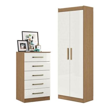 Imagem de Conjunto Cômoda 5 Gavetas e Armário Multiuso 2000191 Atacama Off White em MDF com Puxad...