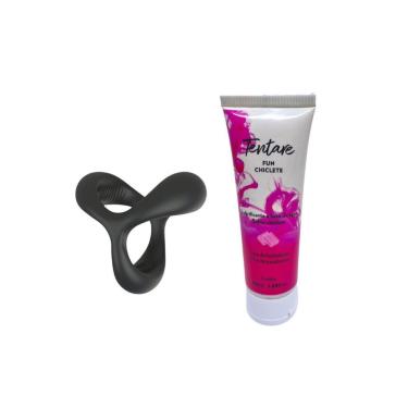 Imagem de Kit Anel Peniano Black Rider com Lubrificante Fun Chiclete em Silicone Preto para Intensificar e Prolongar o Prazer