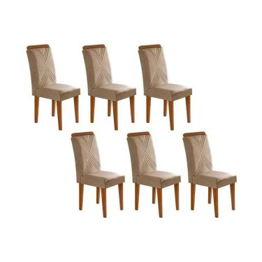 Imagem de Kit 2 Cadeiras para Sala de Jantar Amsterdã Estrutura em Madeira Assento em Tecido Bege