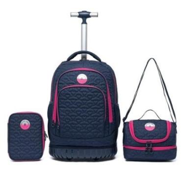 Imagem de Kit Mochila Escolar De Rodinhas Reforçada Juvenil 20 Litros-Feminino