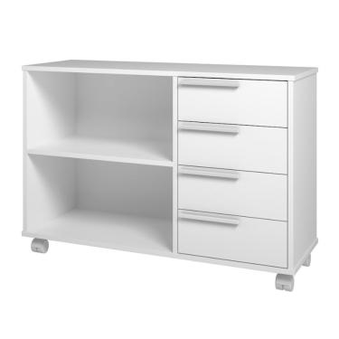 Imagem de Rack Em Mdp 1 Prateleira 4 Gavetas E 4 Pés Com Rodízio Brv Móveis Branco