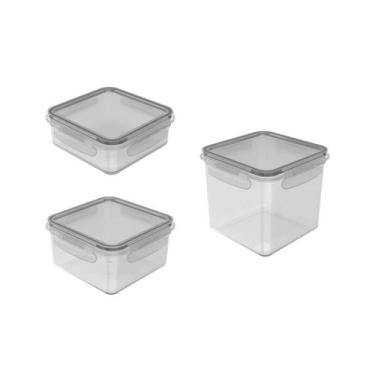 Imagem de Kit de potes organizadores de geladeira quadrado Ou 3 peças Linha Clic