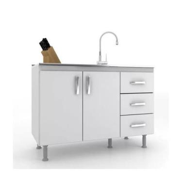 Imagem de Balcão de Pia 1,20m 2 Portas 120cm Cozinha - Evidencia Moveis, Branco