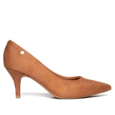 Imagem de Scarpin Feminino Vizzano Camurça Salto Fino Caramelo, Caramelo, 37