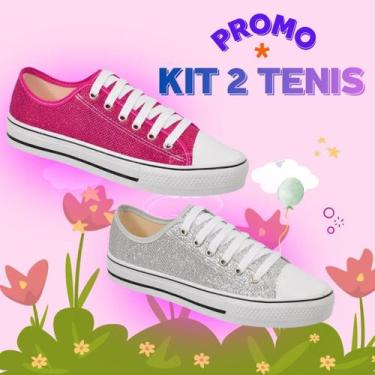 Imagem de Kit promocional 2 tênis infantil meninas com glitter brilhante - Sem m