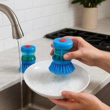 Imagem de Kit 2 Escova Lava Louça Com Porta Dispenser De Detergente Sabão Sabone