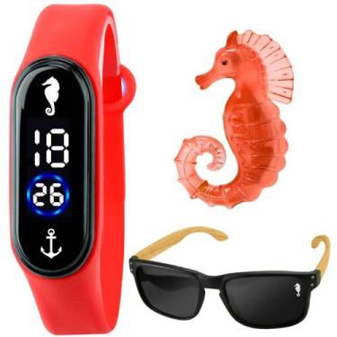Imagem de relógio digital infantil prova dagua + oculos proteção uv fundo mar so