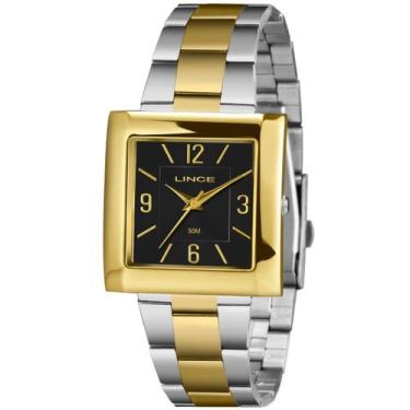 Imagem de Relógio lince feminino quadrado prata / dourado lqt4767l34 p2sx