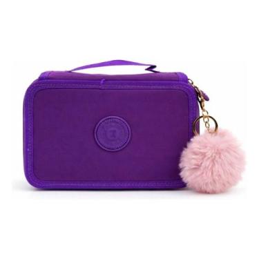 Imagem de Estojo Escolar Grande 4 Divisórias Box com Pompom Organizador Porta Lá
