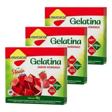 Imagem de Kit 3 Gelatina Pó Diet C/stevia Plus Morango Lowçucar 10gr
