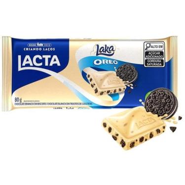 Imagem de Chocolate Branco Laka Oreo 80g - Lacta, Chocolate branco com biscoito 