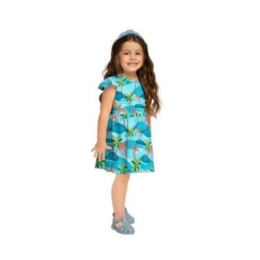 Imagem de Vestido Infantil Estampa Tropical Nanai, Azul, 4