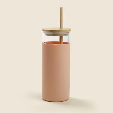 Imagem de Copo com Canudo Peach Borossilicato 440ml - A\CASA