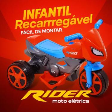 Imagem de Motoca Elétrica Moto Recarregável Triciclo Vermelho e Azul Infantil Or
