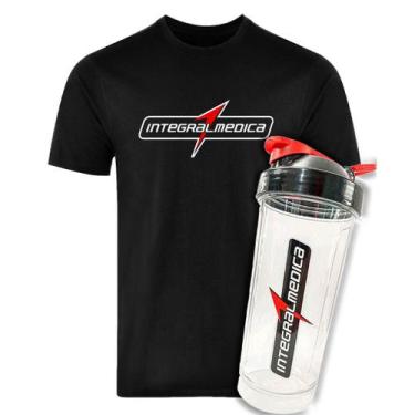 Imagem de Kit Camiseta Integralmedica Coqueteleira 600ml Tritan DryFit -, Preto,