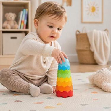 Imagem de Torre Mágica Brinquedo Bebê Empilhar Educativo Colorido 8Pçs - Mercoto
