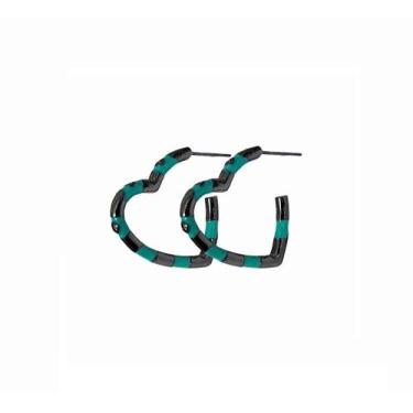 Imagem de Brinco Meia Argola Coração Verde com Pontos de Luz Banhado a Ródio Neg