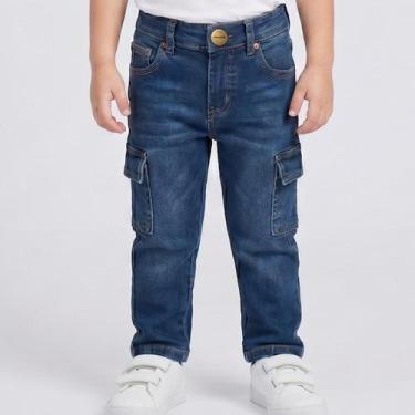Imagem de Calça Infantil Menino Jeans Cargo Paparrel, Azul, 04