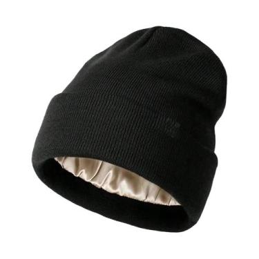 Imagem de Gorro Feminino De Inverno Antiestático Forrado Em Cetim, Touca De Malh