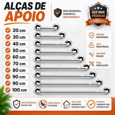 Imagem de Alça Barra de Apoio Para Banheiro Escadas em alumínio de 20cm a 100cm 