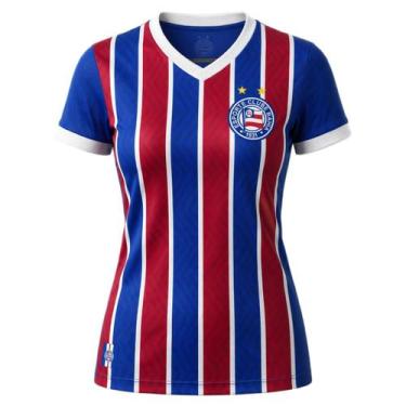 Imagem de Camisa Bahia Tricolor Listrada Natural - Feminino, GG, Azul, Vermelho